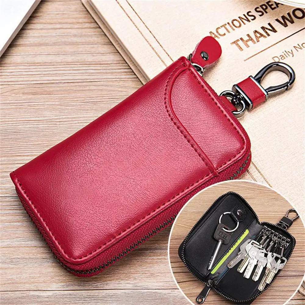 ISKYBOB Genuine Leather Keychain Men Key Holder Organizer Pouch Cow Split Car Key Wallet Women Housekeeper Key Case Card Bag