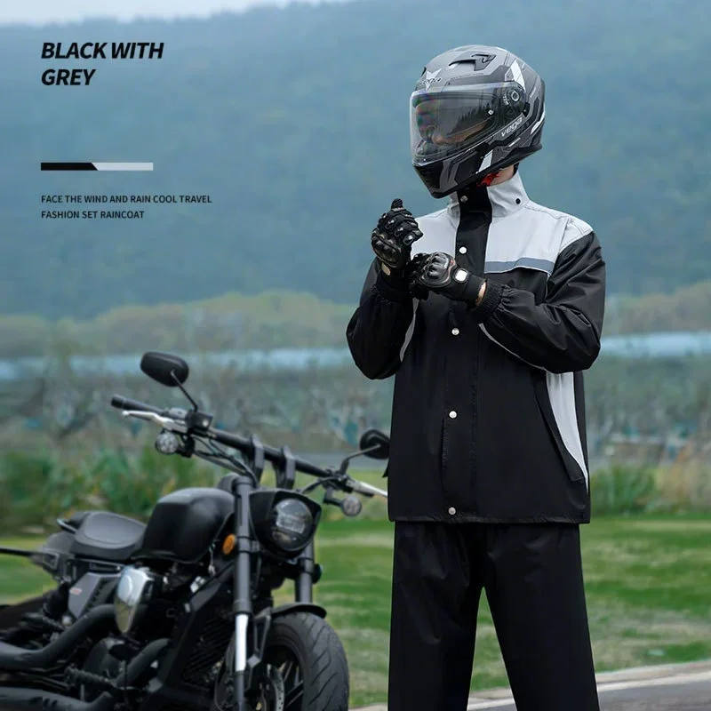 Unisex Motorcycle Raincoat & Rain Pants Suit Split-Type Windproof Explosion-resistant Design Waterproof Riding Gear
