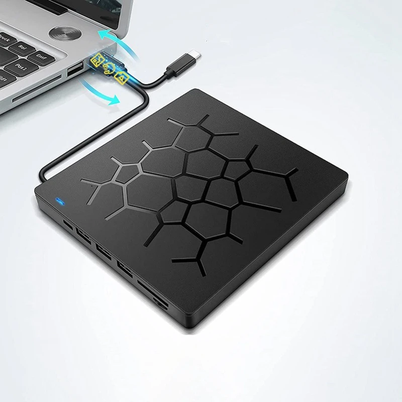 External CD/DVD Drive 6 In 1 DVD Drive Player USB 3.0 Type-C With SD/TF & USB3.0 Optical Drives For PC Laptop