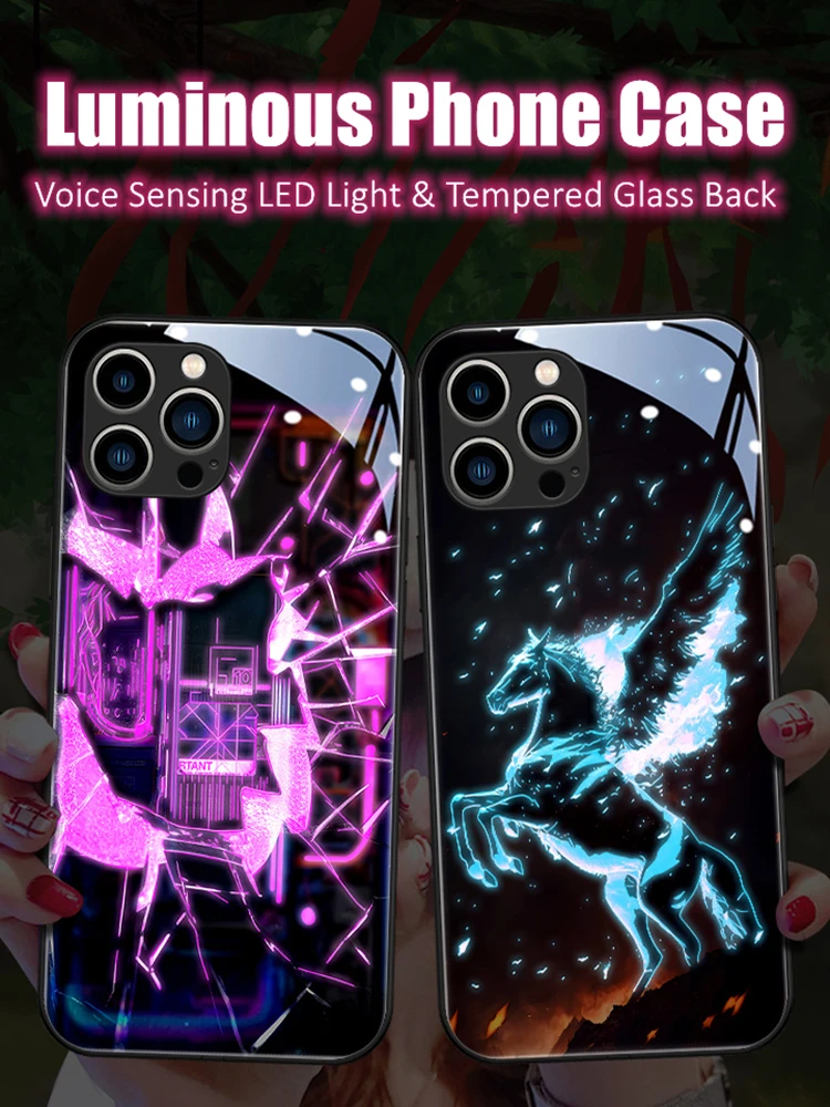 

Special LED Light Glow Luminous Tempered Glass TPU Border Phone Case for Samsung S24 S21 S23 Note 10 20 A14 A54 A73 Plus Ultra