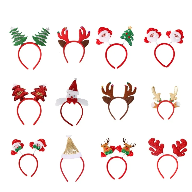 Christmas Headbands Cute Christmas Hair Hoop Santa Claus Hair Band Reindeer Snowman Head Hat Toppers Funny Holiday Party
