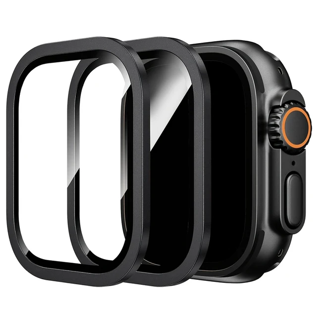 2pcs Aluminium Alloy Case+Tempered Glass for Apple Watch Ultra 2 49mm Anti-Scratch Screen Protector iWatch Ultra 3 49mm 2025