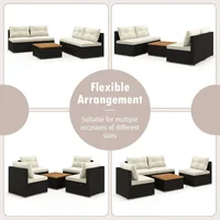 5 Piece Rattan Sofa Set, Patiojoy Outdoor Wicker Furniture Set with Seat & Back Cushions, Square Coffee Table, Garden Sofa Set 2