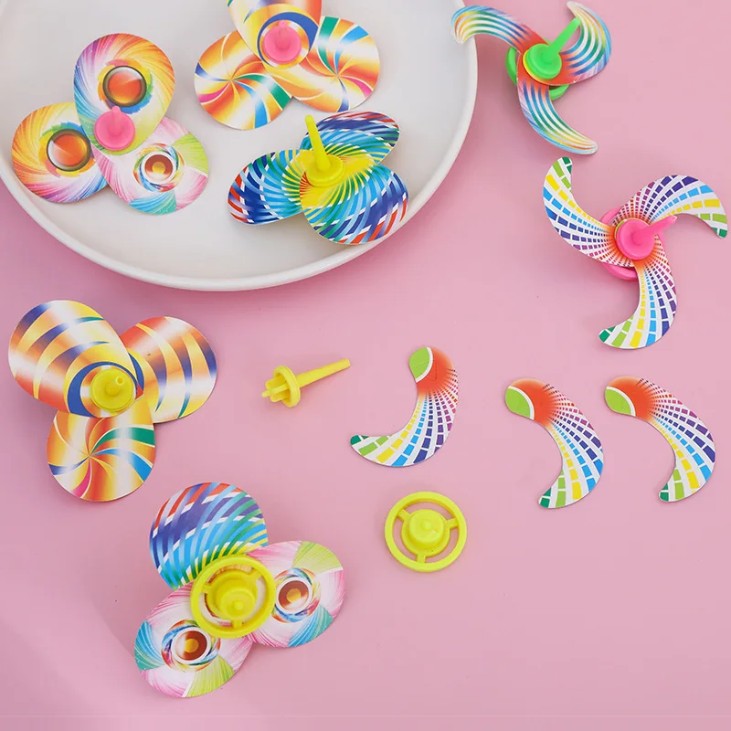 5PCS Mini Colorful Gyro DIY Paper Card Assembled Spinning Top Toys Novelty Creative Kids Education Montessori Desktop Game