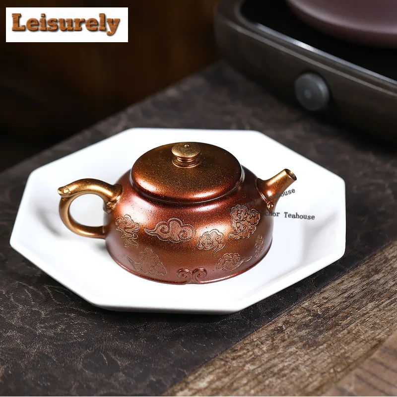 270ml  Yixing Purple Clay Teapots Artists Handmade Half Moon Pot Raw Ore Conch Roasting Mud Tea Infuser Kettle Zisha Tea Set