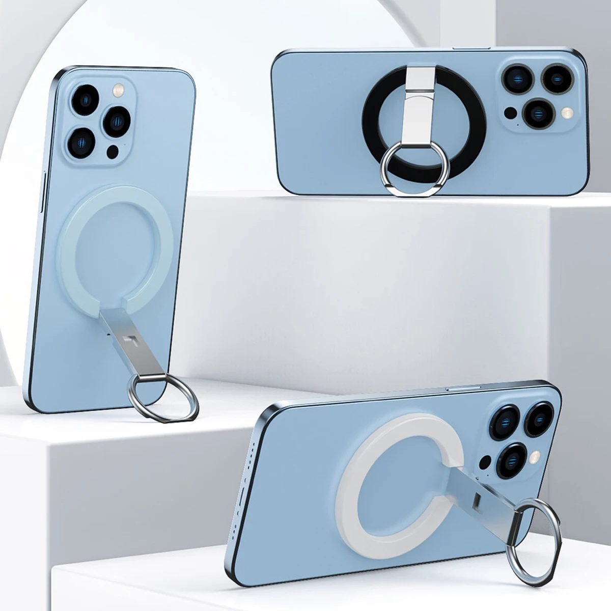 Portable Folding Magnetic Phone Holder with Adhesive Ring Buckle