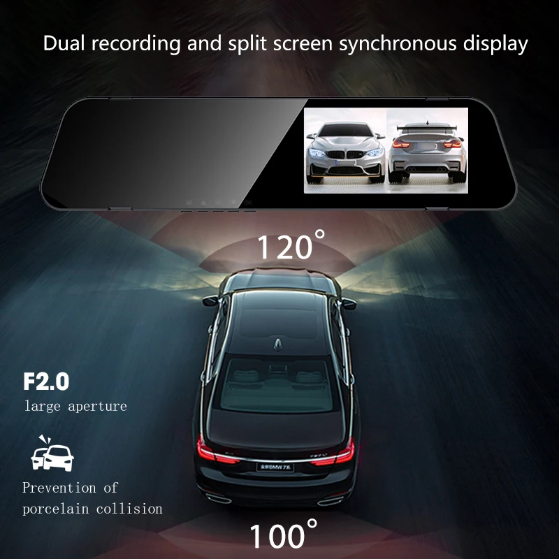 Rearview mirror tachograph, full HD 1080P front and rear view, loop video, support night vision and rearview, vehicle DVR