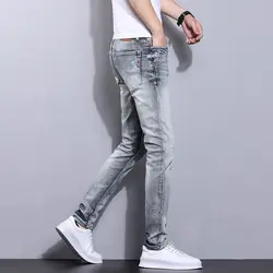 2023 Trendy Luxury Brand Men's Jeans for Autumn and Winter Vintage Style Korean Wash Slim Fit Tapered Washed Trousers Male