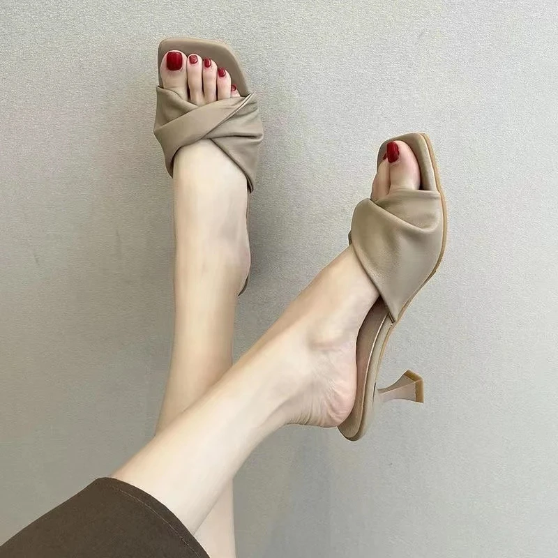 Pantoufles à Talons Hauts et Pieds de Rosée pour Femme, Chaussures Simples et Confortables, Décontractées, à la Mode, Été 2023