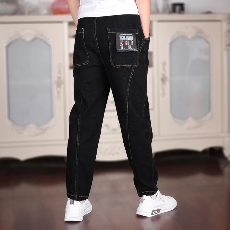 

Jeans 110-180 Boys Solid Oversized Teenager Clothes 2023 Spring New Cotton Casual Loose Elastic Waist Pattern Children Pants