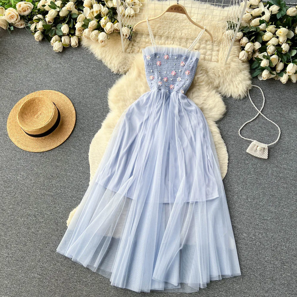 Flower Mesh Lool Sleeve Dress A-line Chic Casual Women Sweet Loose Dresses  | eBay