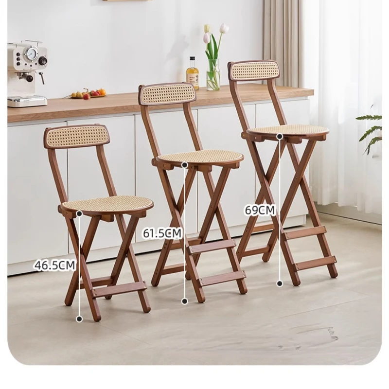  Foldable Rattan Barstool for Coffee Cashiers Portable Dining Chair Casual Bar Counter Leisure Seat Living Room Furniture