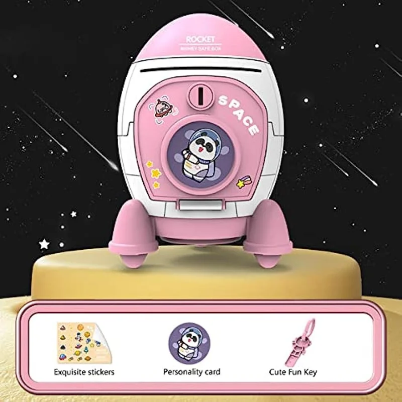 Children's Cartoon Space Rocket Piggy Bank Toy For Boys And Girls With Large Capacity For Storing Money, A Holiday Gift