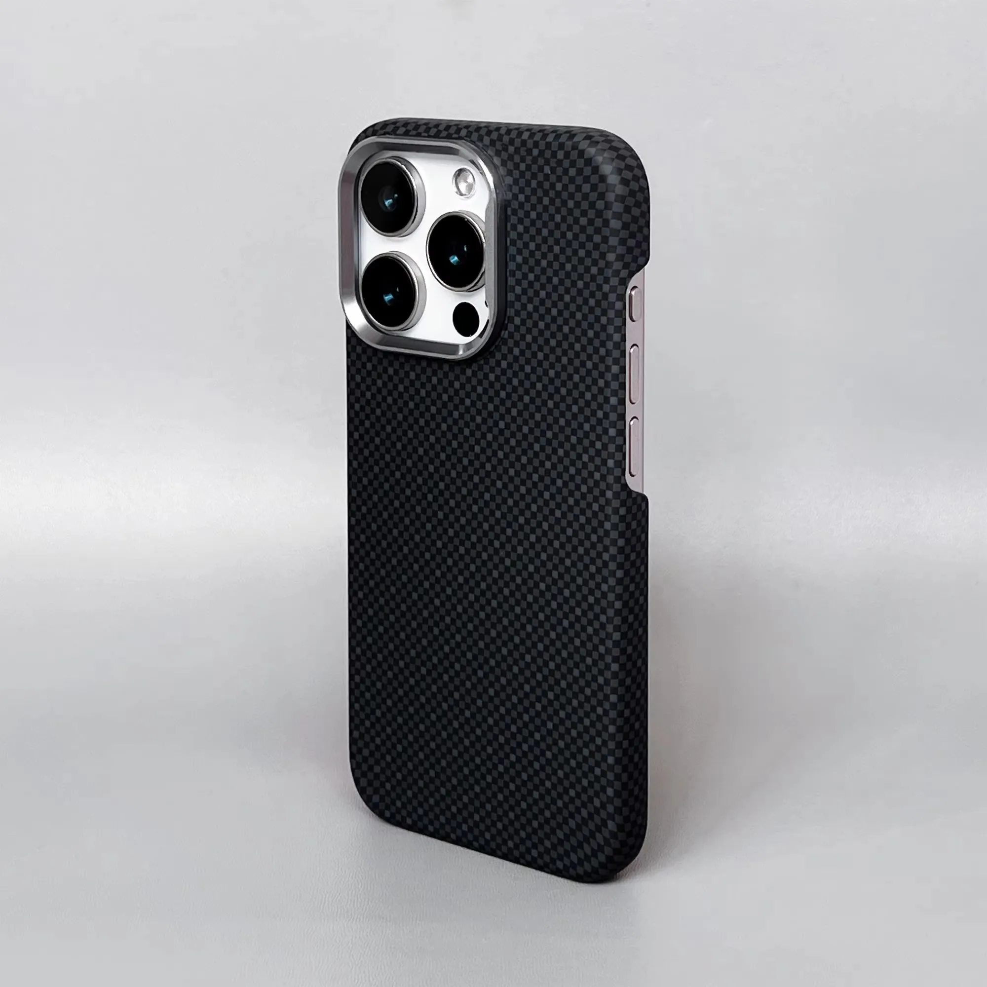 Ultra Thin Carbon Fiber Texture Magsafe Case with Wireless Charging and Alloy Lens Matte Hard Cover