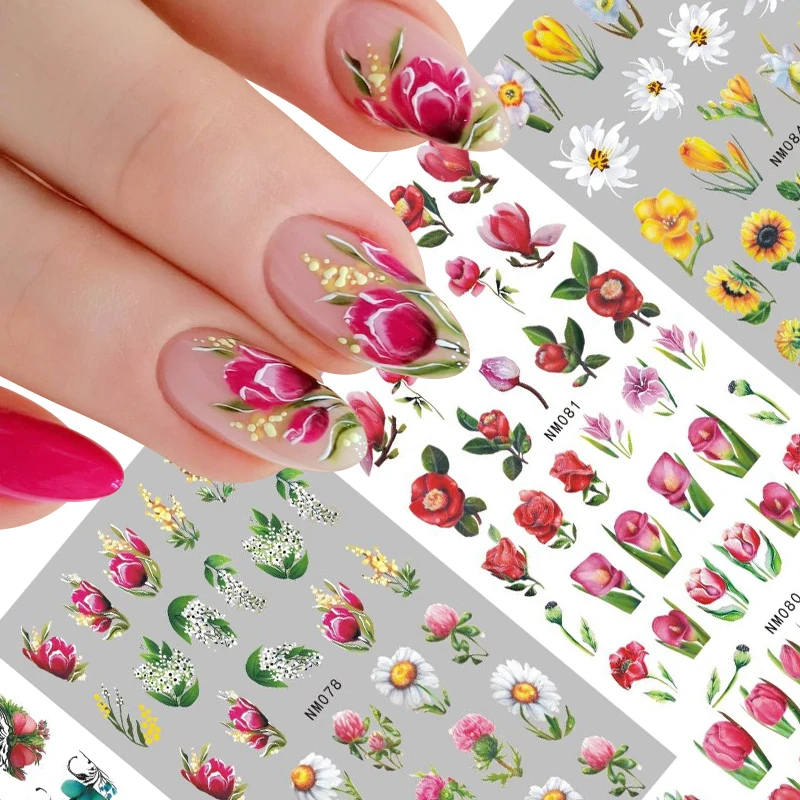 12Designs Geometry Letter Nail Water Decals Flower Leaf Slider Watercolor Ink Floral Silder Nail Sticker Manicure Decoration DIY nail decals