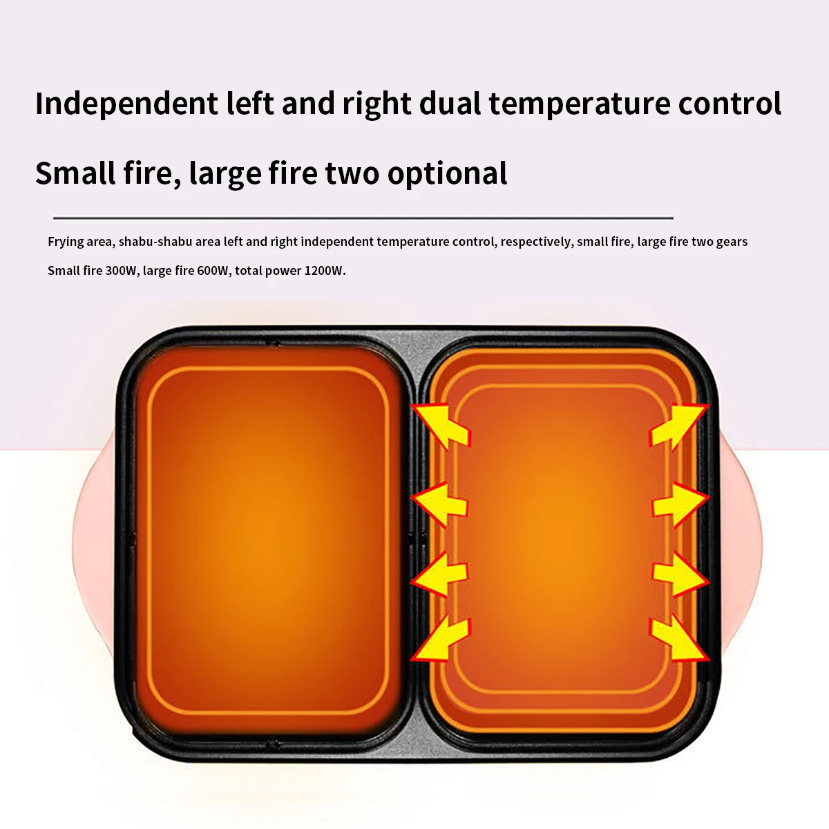 Description Picture 4 of item1200W 2 IN 1 Electric Hot Pot Stew Cooker BBQ Grill Multifunctional Non Stick Frying Pan Barbecue Plate Smokeless Roaster