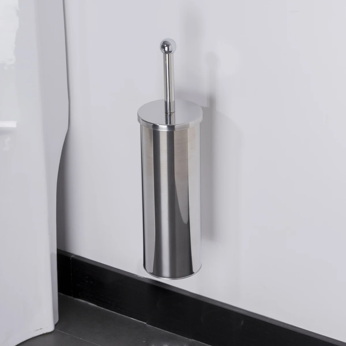 מברשת אסלה רכוב קיר שירותים עם מחזיק קערת מברשת עגולה מברשת עגול עגול ניקל מוברש ניקל