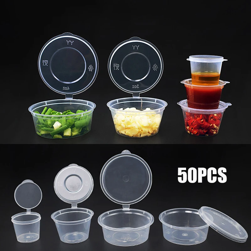 50Pcs Disposable Food Storage Containers Transparent Sauce Cup With Hinged Lids Pigment Paint Plastic Palette Box 25/30/40ml plastic cups plastic dessert cups dessert cups