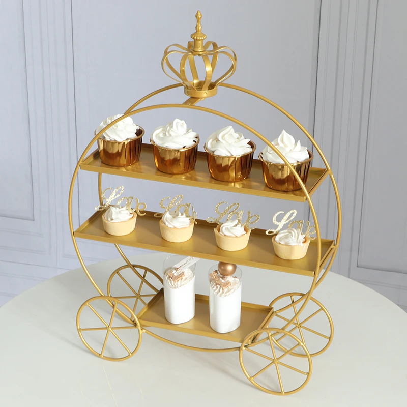 White Dessert Exhibition Display Frame Afternoon Tea Double Layer Cake Rack Wedding Birthday Party Gold Pastry Decoration