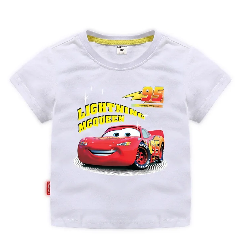 thumbnail image 1 of Camiseta de manga corta de algodón para niños con dibujos animados de Disney Lightning Mcqueens, ropa para niños, ropa de carreras de coches, regalo para niños, 1 of 5
