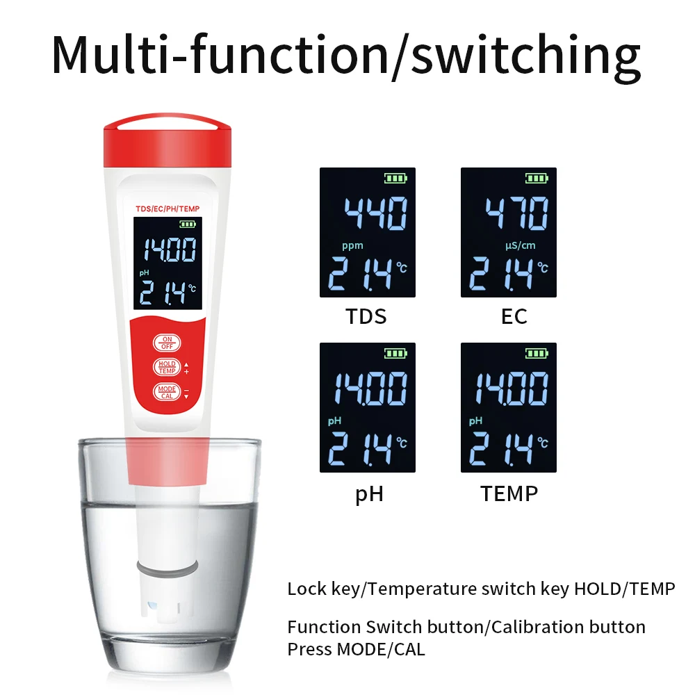 Digital Water Quality Tester TDS EC PH TEMP Meter 0.01 High Precision Water Purity Test Pen for Swimming Pool Potable