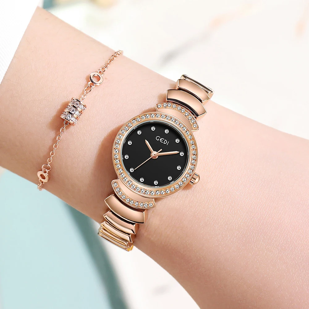 Luxury Rose Gold Women Watches Stainless Steel Bracelet Fritillary Dial 30m Water Resistance Cute Ladies Quartz Wristwatch Clock
