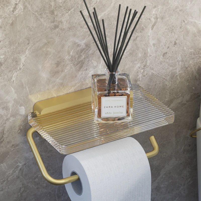 Bathroom Wood Paper Holder Wall Mounted Phone Rack Toilet Tissue Shelf Bathroom Accessories Acrylic Paper Towel Dispenser