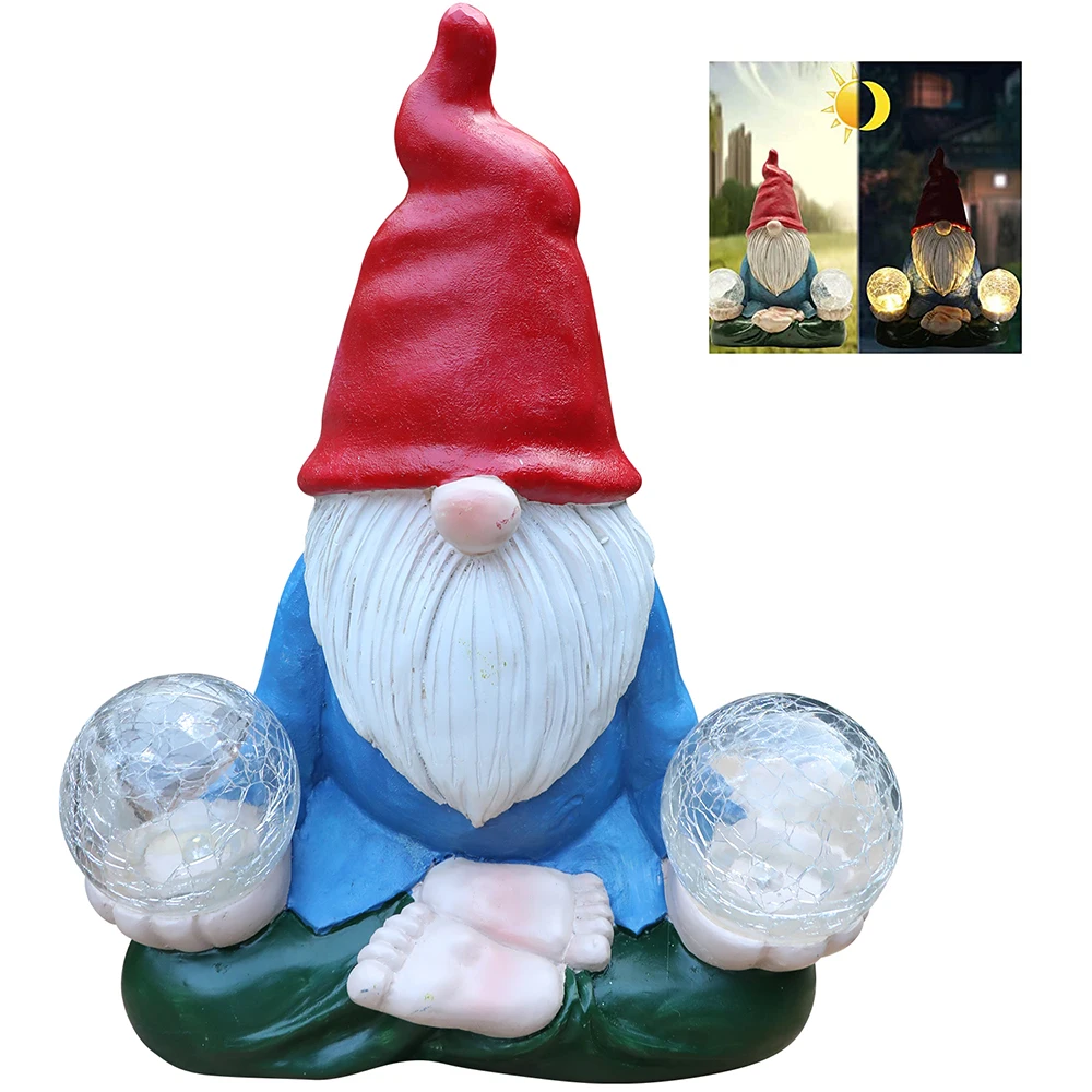 Garden Gnome Statue Outdoor IP65 Solar LED Light Resin Figurine Carrying Magic Orb Lamp For Patio Yard Lawn Porch Exterior Decor