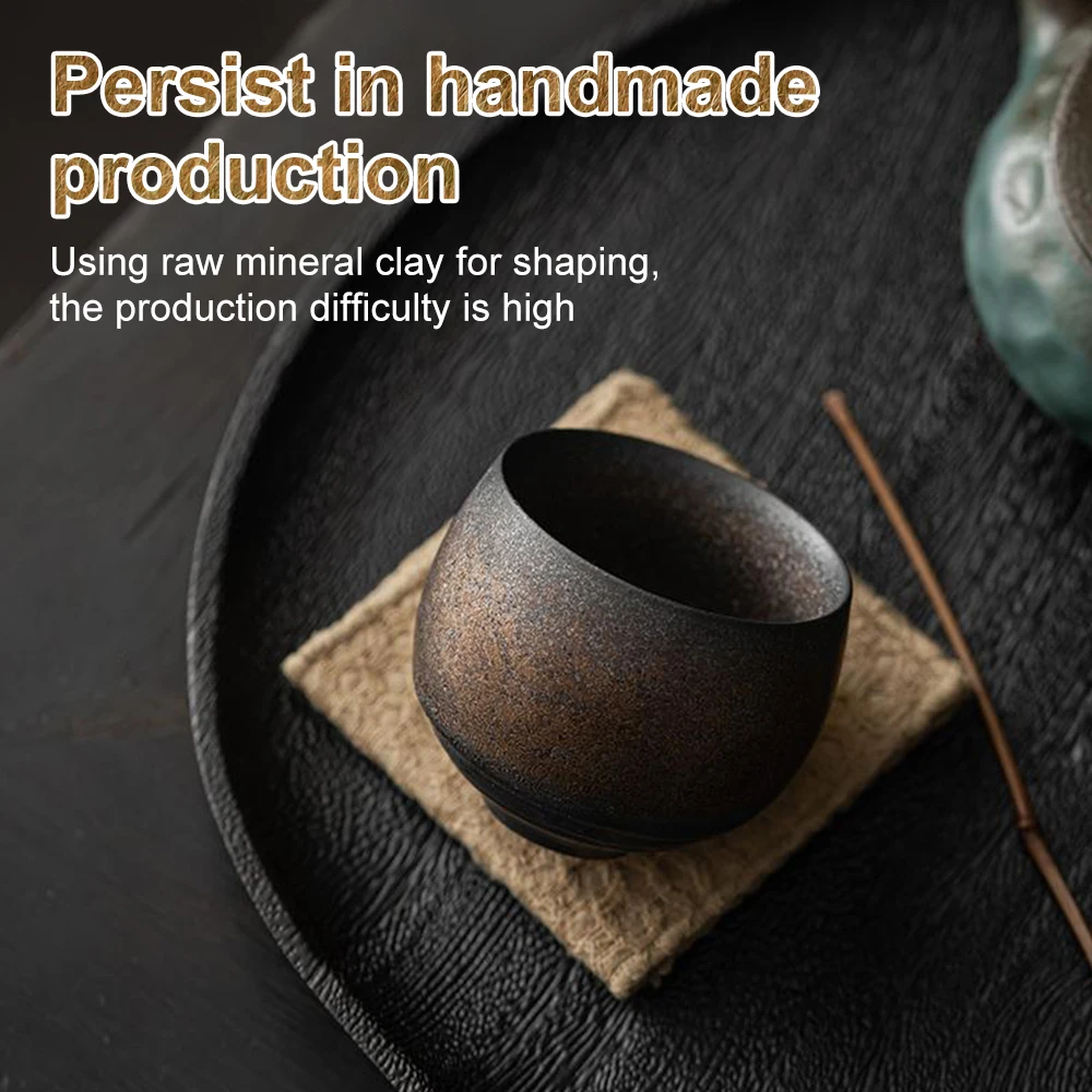 2 Pcs Handmade Iron-Speckled Teacups Kiln-Change Glaze Ceramic Cups Rustic Anti-Slip 80ml Japanese Style Gift Set