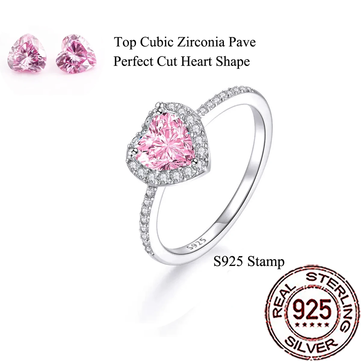 CWWZircons Ring aus 925er-Sterlingsilber, modischer rosa Zirkonia, herzförmiger Ring für Frauen, feiner Hochzeit, Verlobung, Schmuck, Geschenk SR082 – Detail 1