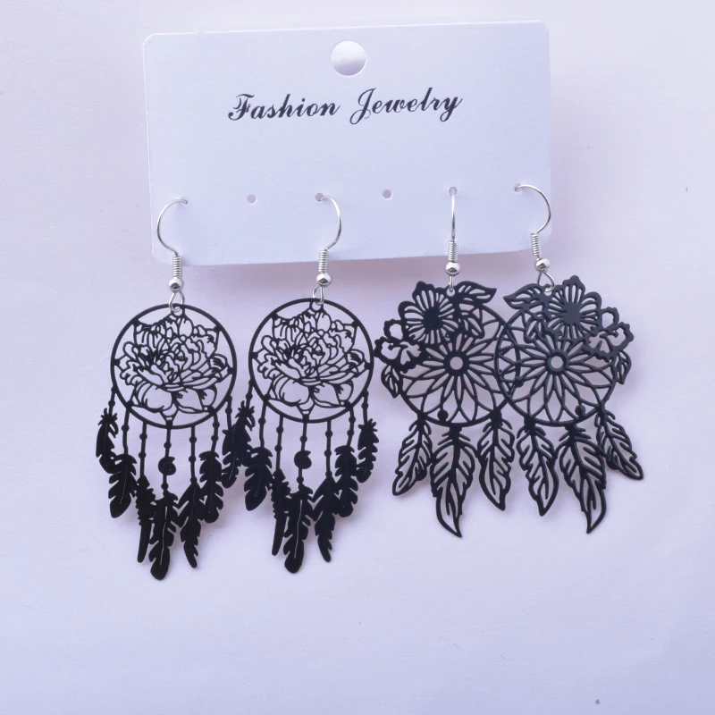 2pairs Fashion Creation Round Dream Catcher Pendant Earrings for Women Dreamcatcher Ear Pendant Wedding Party Jewelry Gift