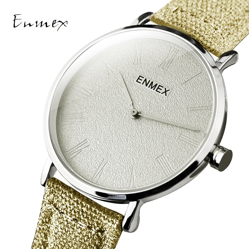 

2023 Enmex creative style canvas strap wristwatch Ultra thin case simple digital special design brief casual quartz watch