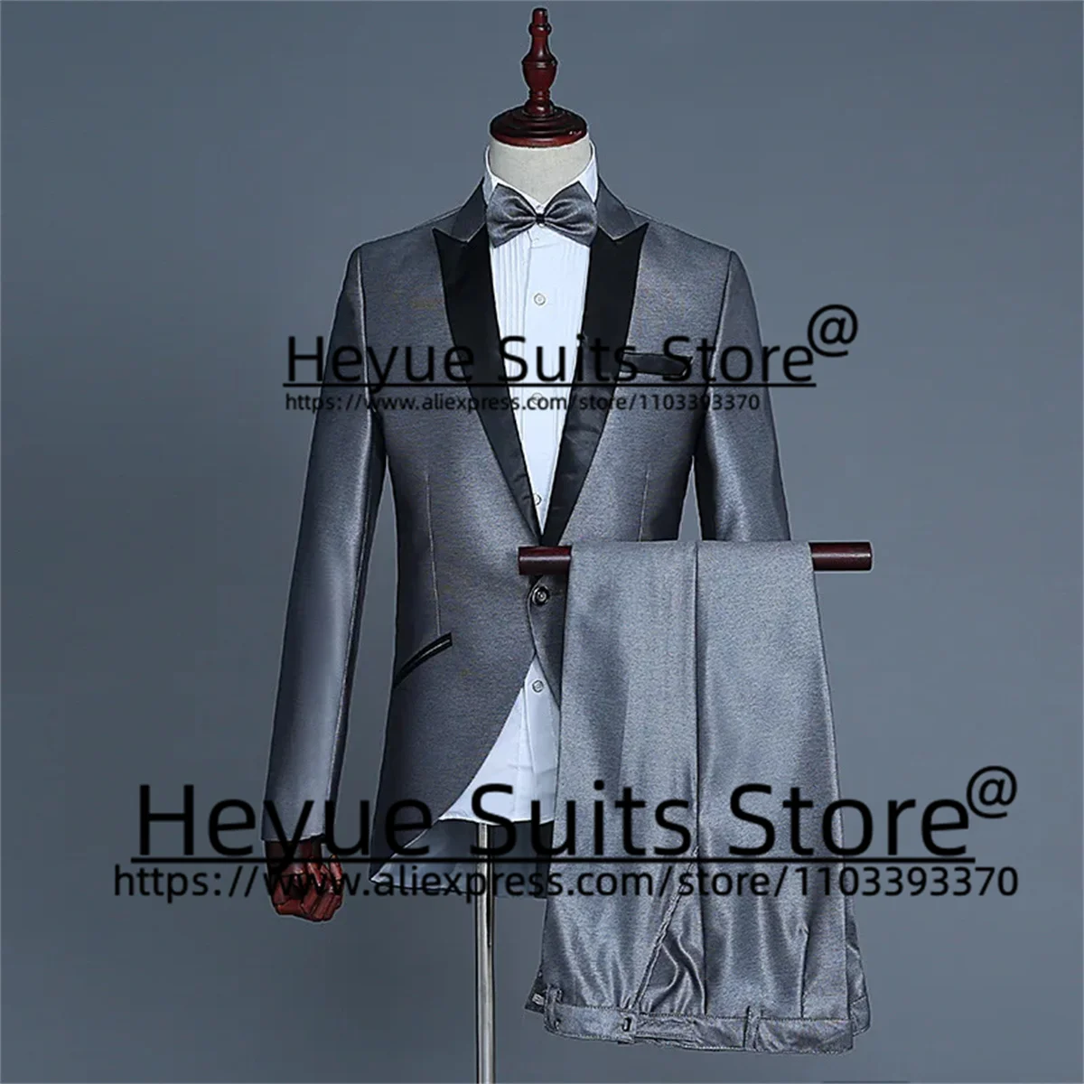 Fashion Gray Magician Tailcoat Men Suit Slim Fit Groom Tuxedos Party Wedding Dinner 2 Pcs Sets Elegant Male Blazer Costume Homme