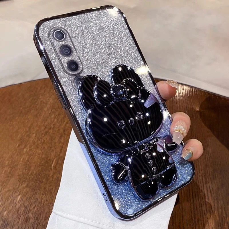 Rabbit Makeup Mirror Plating Phone Holder Case Cover