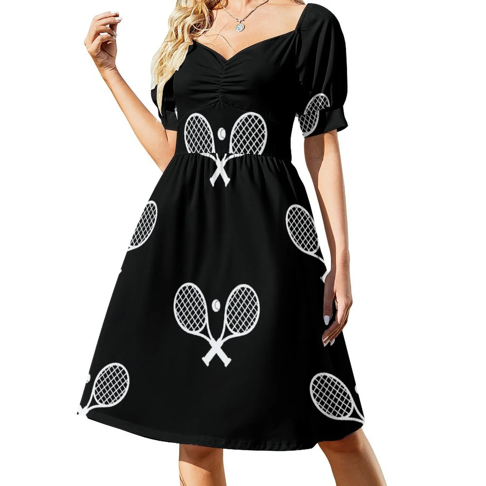 thumbnail image 1 of Raquetas de tenis Vestido de manga corta Conjuntos elegantes para mujer Moda mujer Vestido de verano para mujer Vestido, 1 of 7