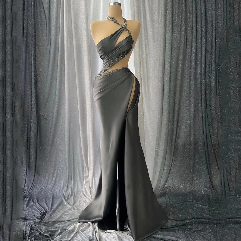 

Женское вечернее платье-Русалка Thinyfull, платье с разрезом сбоку, платье с лямкой на шее, коктейльное платье до пола, размер на заказ