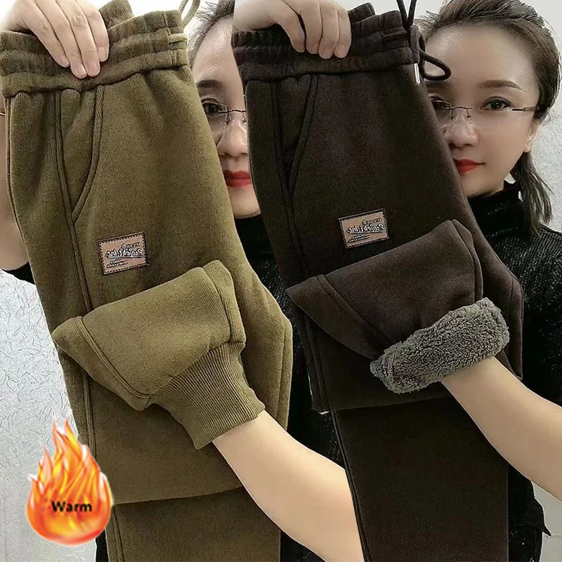 Winter Lambwool Fluff Sweatpants Women Casual High Waist Harem Pantalones Plush Velvet Jogger Pants Big Size 4xl Baggy Trousers