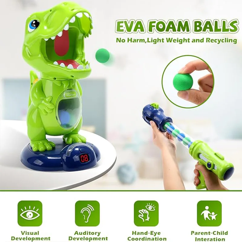 Movable Dinosaur Shooting Toys for Kids,Electronic Target Shooting Games with 2 Pump Gun,48 Balls Party Favor Toys with Score Re 2