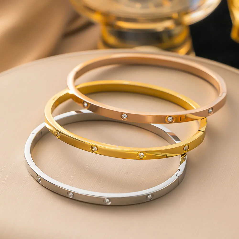 Fashion Stainless Steel Zirconia Bracelet Women Men Couple Holiday Gift Non-fading Bracelet Party Everyday Jewelry