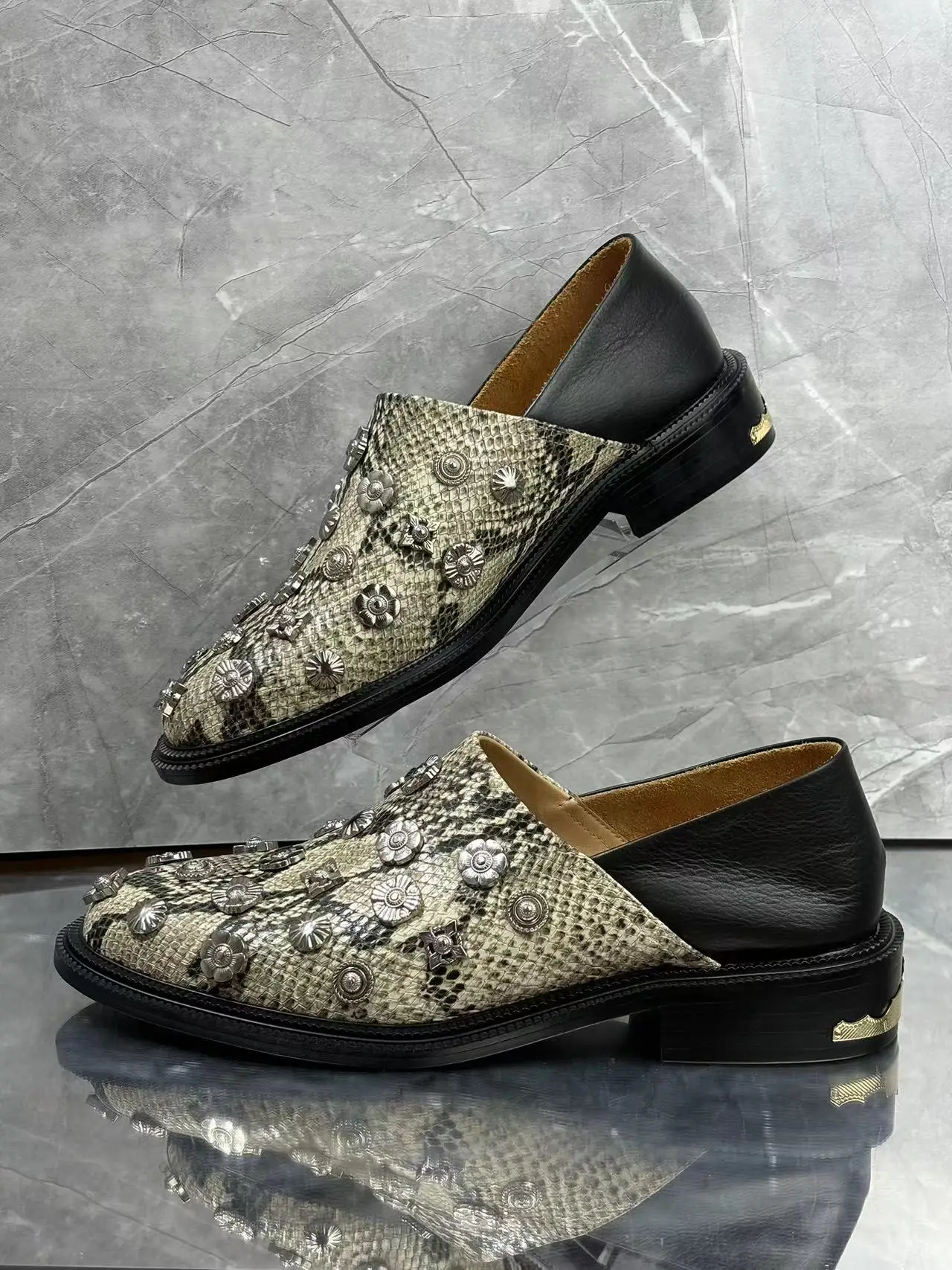 Tacones Mocasines Mujer Piel Serpiente Zapato Imitacion Serpiente