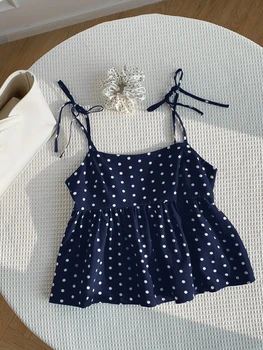 Women's Polka Dot Crop Cami With Spaghetti Straps And Flared Hem Polka Dot Camisole Babydoll Top Babydoll Tops Polkadot Top Cute 1