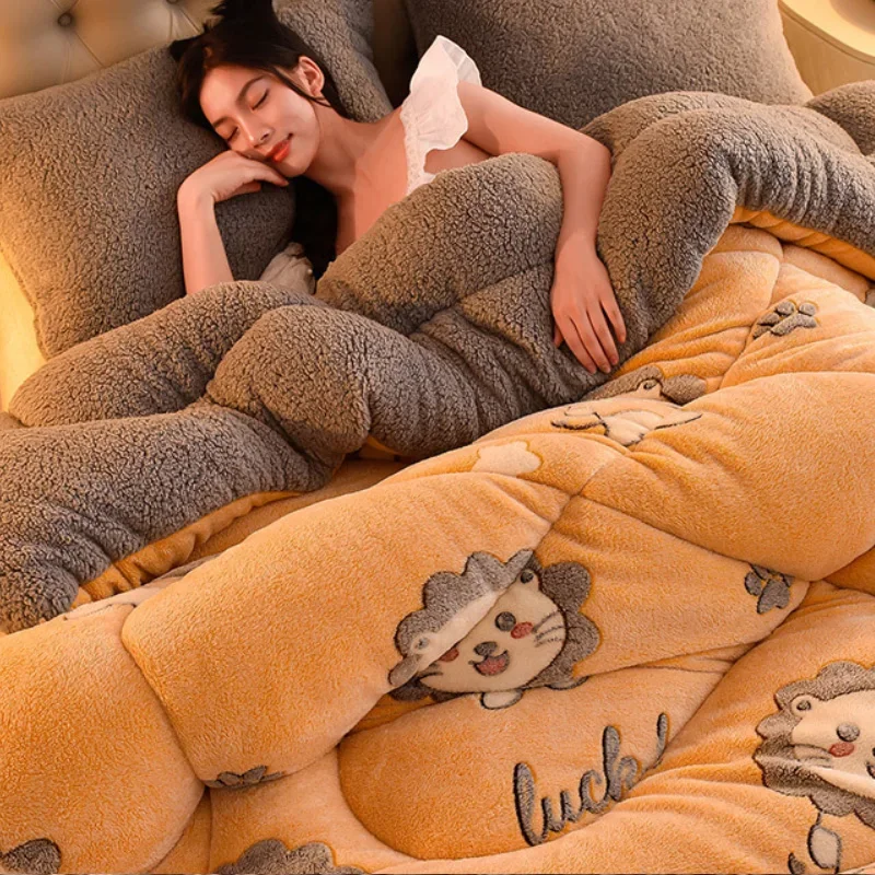 Winter blanket comforter set Double-sided Velvet Quilt Very Warm Winter Duvet Lamb Cashmere Wool Quilt Thicken Blanket Comforters Core for Double Bed