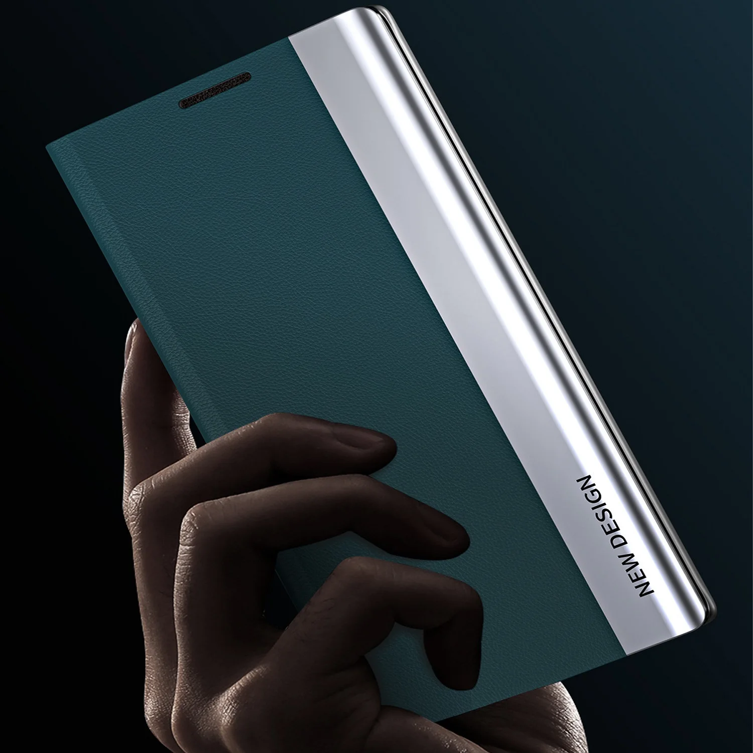 Premium Magnetic Leather Stand Flip Phone Case with Plating Design