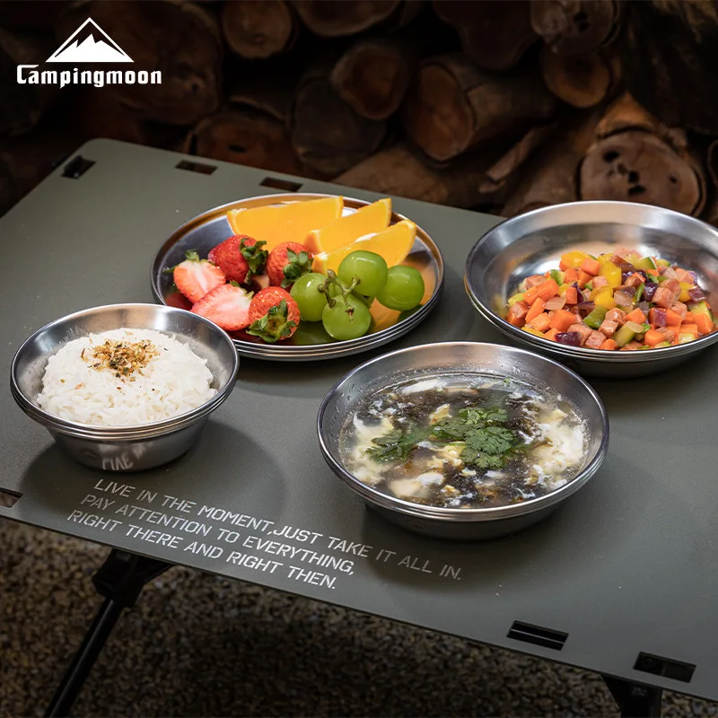 Steel Camping Tableware Set (4pcs) Campingmoon S395 Camping Bowl Plate Dinnerware Set 4