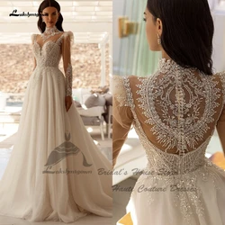 Lakshmigown Luxury Arabic Long Sleeve Wedding Gowns Beading Vestidos 2024 Vintage Muslim Bridal Dresses High Neck