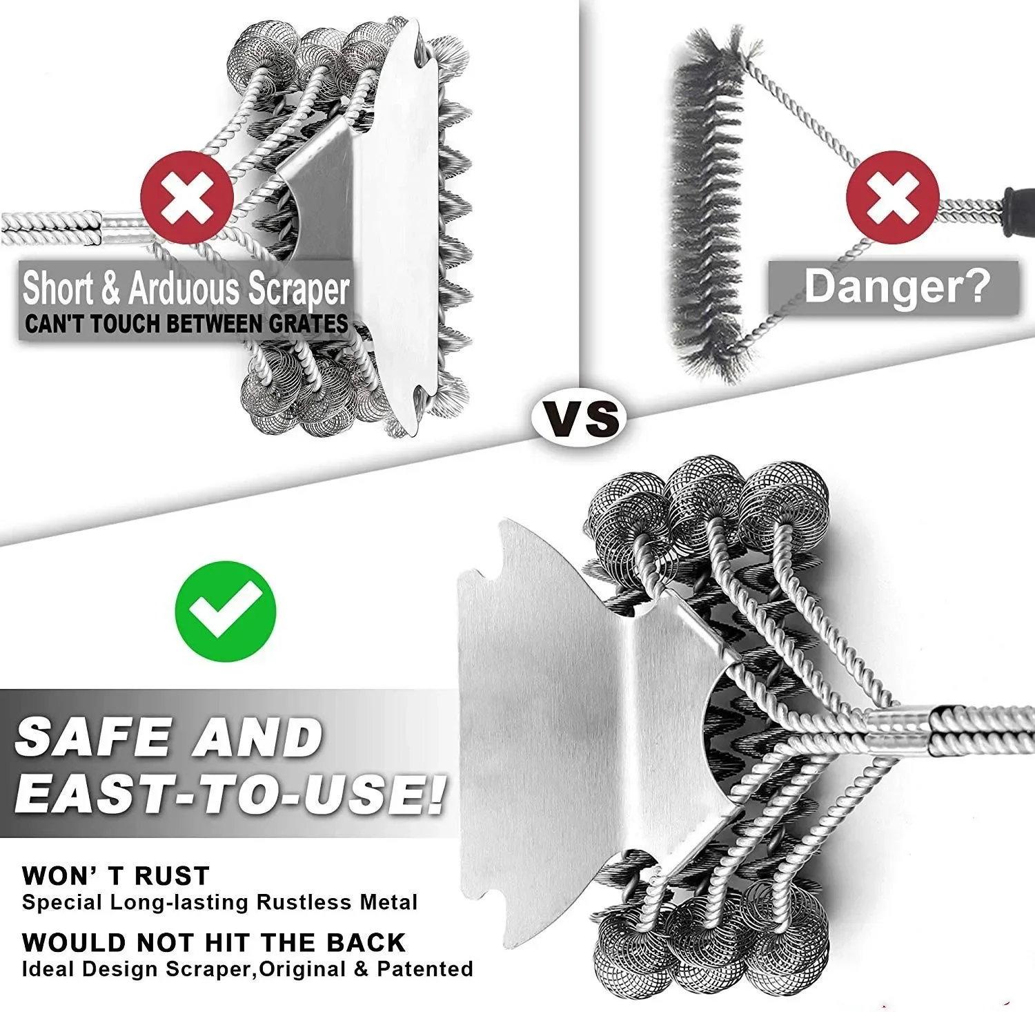 Safe Grill Brush-Bristle Free BBQ Grill Brush-Rust Resistant Stainless Steel Barbecue Cleaner Great Grilling Accessories