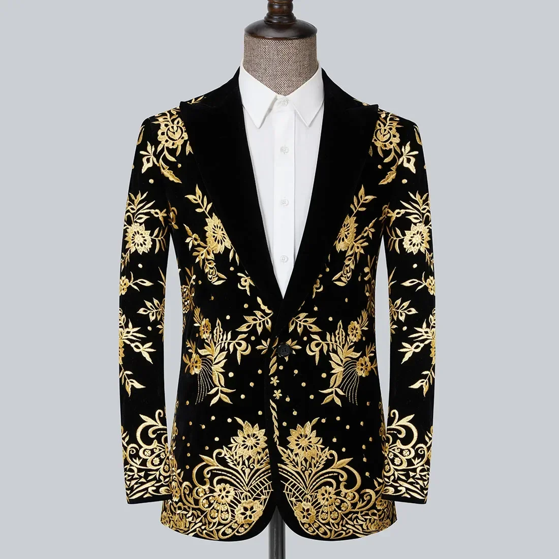 

Luxury Men Suit Golden Appliqued Blazer Groom Best Man Elegant Male Groom Business Work Wear Office Lady Jacket Coat Prom Wear