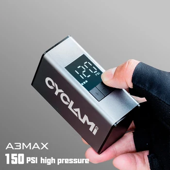 Aluminum Alloy 150 PSI Electric Pump Portable Bike Air Rechargeable Tire Inflator Schrader Presta Valve Silver CYCLAMI A3 MAX 1