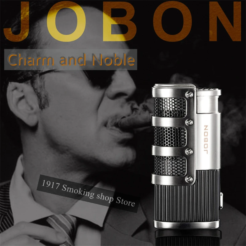 Description Picture 3 of itemJOBON Metal Windproof Lighter Triple Torch Jet Turbo Blue Flame Butane Gas Lighter Powerful Cigar Pipe Men's Cigarette Lighter