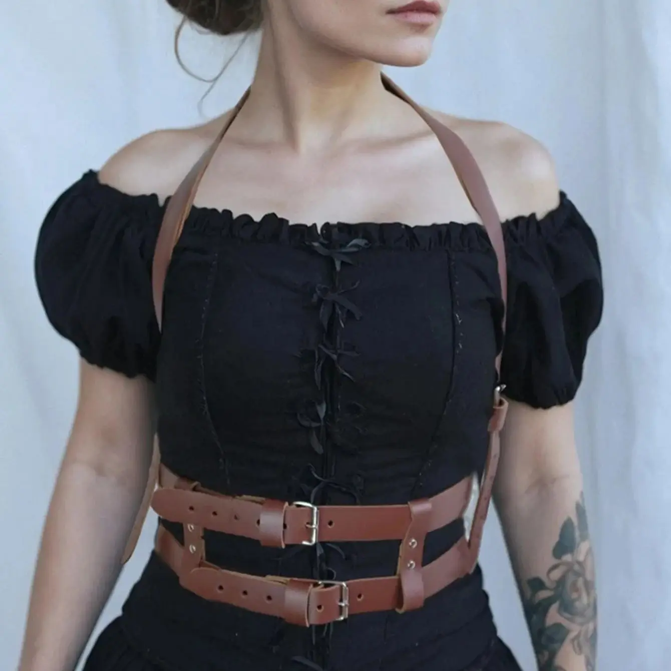 

Fashion Brown Harness Top Women Punk Belt Chest Corset Harness Garter Body Chain Cage Gothic Suspender Festival Accessories